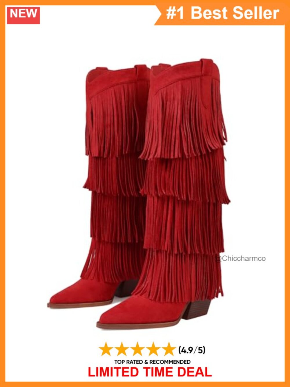 Womens Fringe Knee High Cowboy Boots Chunky Heel Pointed Toe Wide Calf